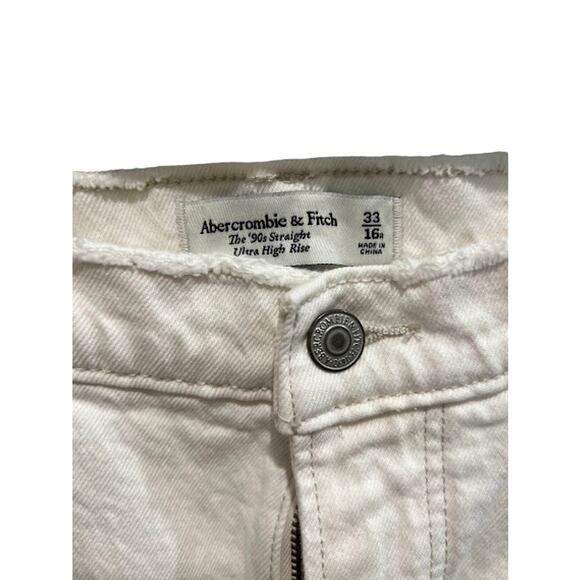 Abercrombie Fitch 90s Straight Ultra High Rise Jean 33/16R OFF WHITE STRETCH EUC - Picture 6 of 8